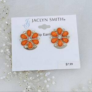 Jaclyn Smith Floral Peach, Gold, Rhinestone Earrings NWT